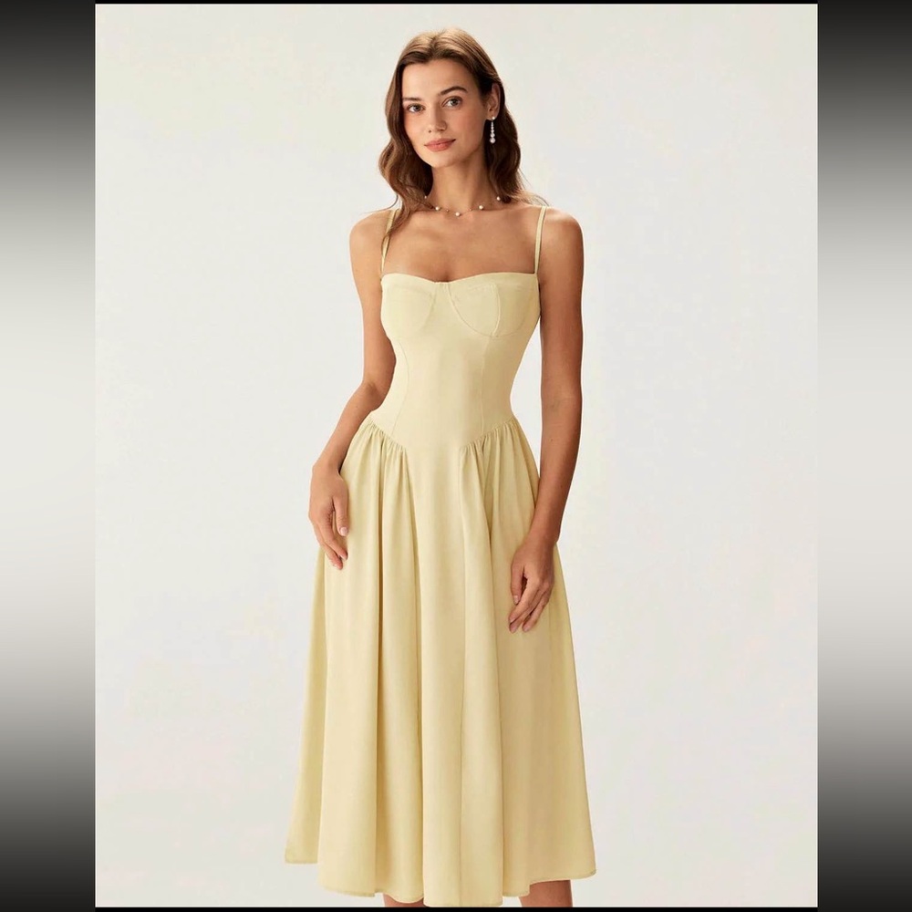 Elegant Spring Yellow Midi Dress